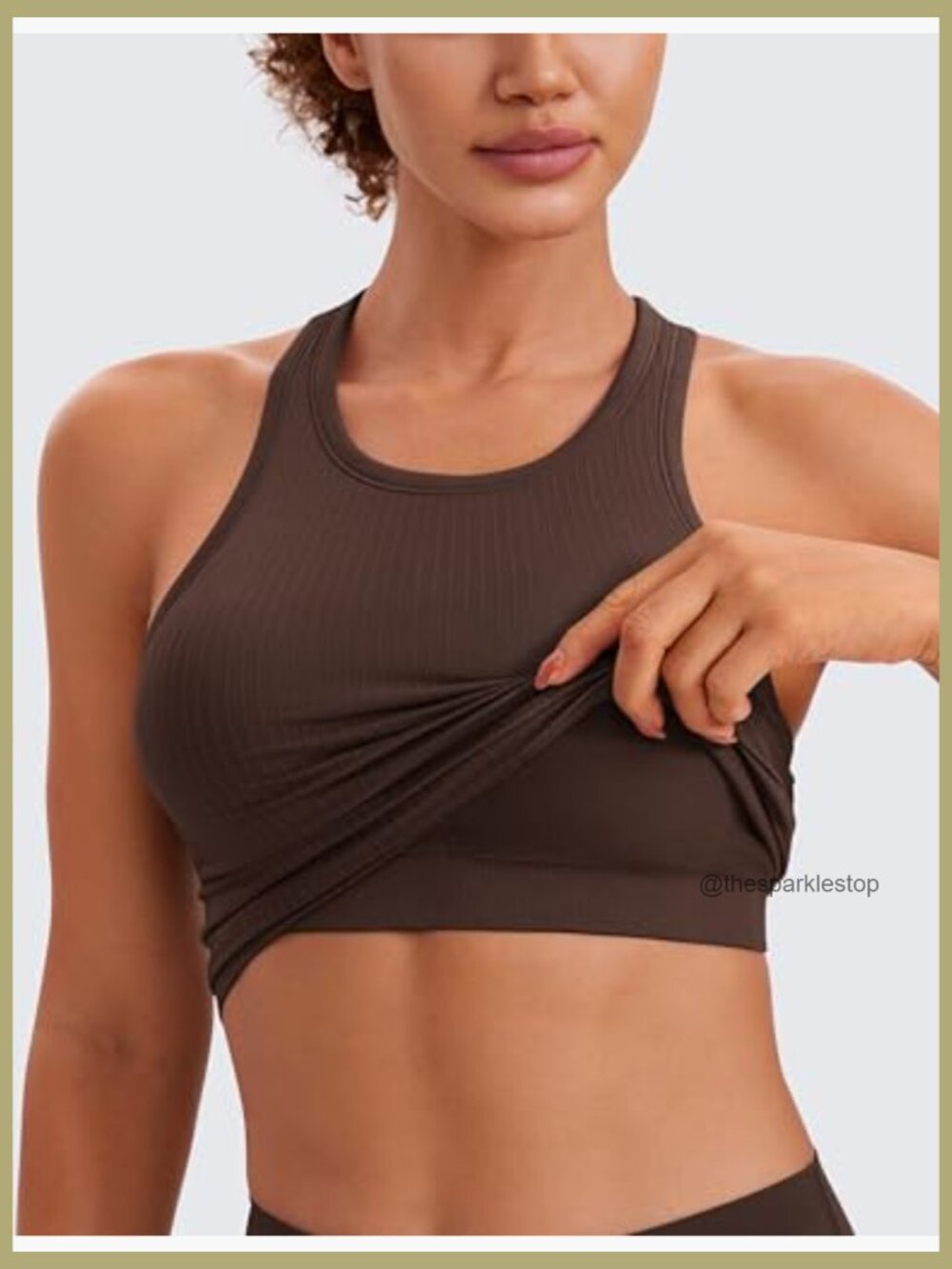 Seamless Ribbed High Neck Crop Tank Top Sports Bra Racerback Padded - Picture 4 of 4